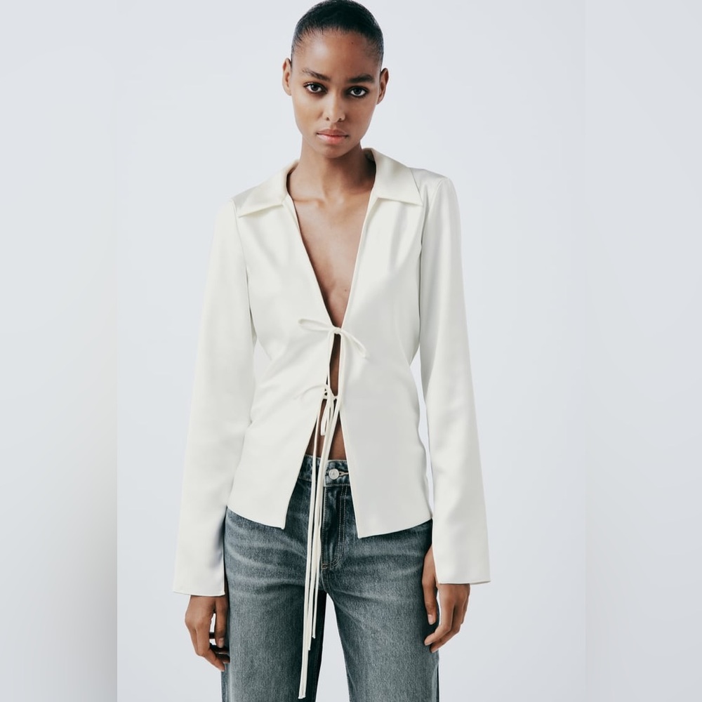 Zara satin effect shirt with ties NWT size Sm